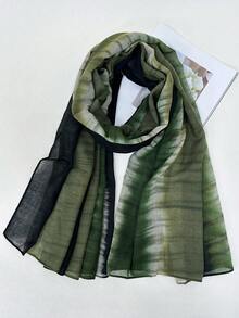 1pc Women's Printed Scarf, Lightweight All-Season Style, Contrast Color Gradient, Soft & Comfortable, Spring/Autumn Sun Protection Shawl, Head Wrap - Olive Green - View 3