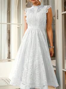 Women's Wedding Guest Dress, New And Elegant Fan-Shaped Lace Flared Dress, Retro Sleeveless Lace Dress, Suitable For Wedding Bridesmaid Dress, Evening Party, Casual Romantic Dates - 磨砂黑 - 查看 5