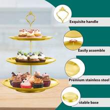 1pc Luxury 3-Tier Round Dessert Stand, Detachable Cupcake & Fruit Display Tray, Multi-Layer Cake Display Rack, Suitable For Wedding, Birthday, Afternoon Tea Party, Home Tabletop Decor - Multicolor - View 3
