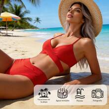 2 piezas traje de baño bikini para mujer, bikini minimalista de unicolor, conjunto moderno para playa, piscina y vacaciones de verano - Azul - Ver 7
