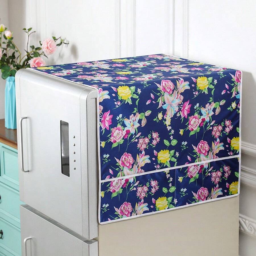 Funda antipolvo impermeable para refrigerador con bolsillos de almacenamiento laterales, protector para la parte superior del refrigerador, organizador de cocina - Ver 1