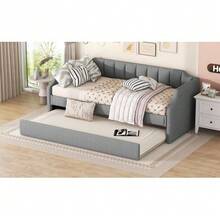 90 X 200(190) DAY Beds, Upholstered Single Daybed With Rollaway Bed - Grey - View 6