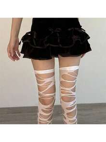 Gothic Punk Ripped Asymmetrical Sexy Fishnet Tights, Lolita Spider Web Thigh High Socks For Women Christmas Gift - one-size - View 10