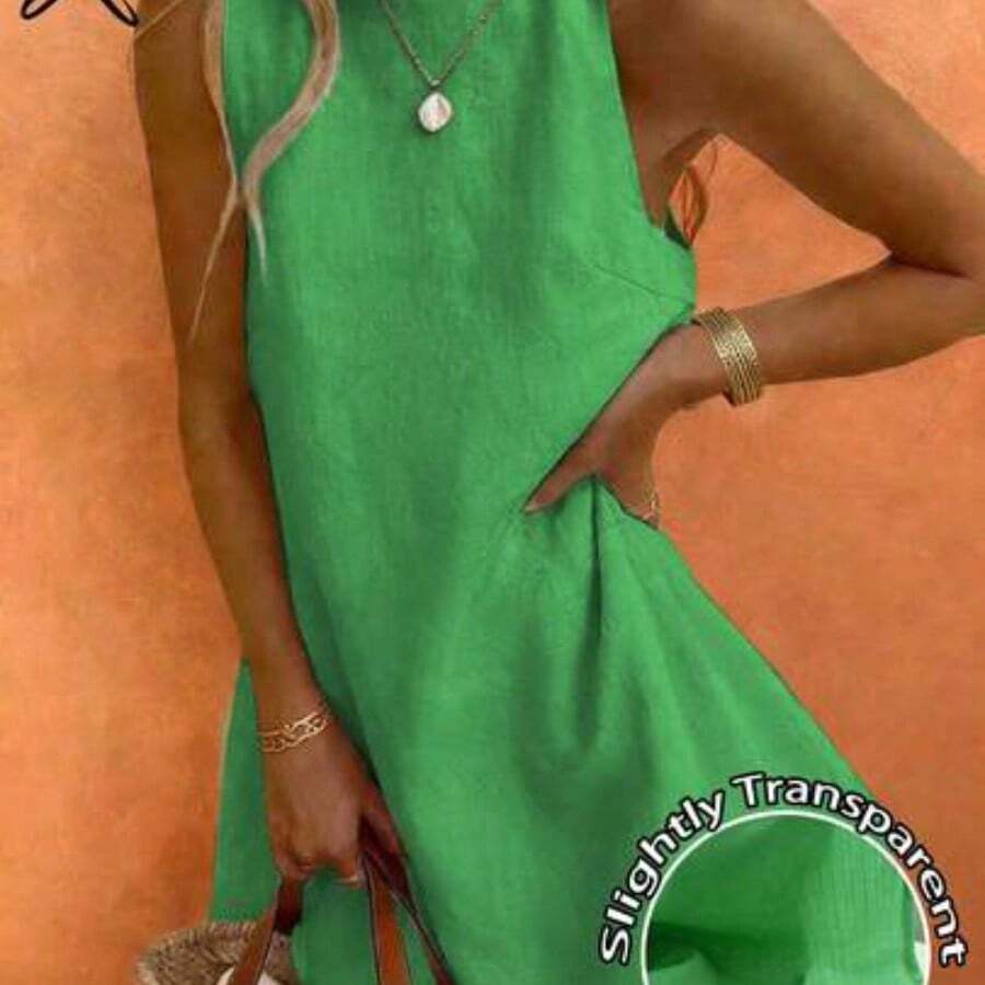 YijiaNvz Vestido casual y elegante de cuello redondo sin mangas color caqui con diseño de estrella de mar, adecuado para primavera y verano - Verde oscuro - Ver 1