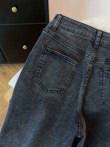 IDYLLIC Pantalones baggy Wide leg jeans mujer Vaqueros pantalón ropa casual lavada con agua cintura alta pantalones vaqueros pantalon de mezclilla dama pantalones cargo de mujer - Gris - Ver 6