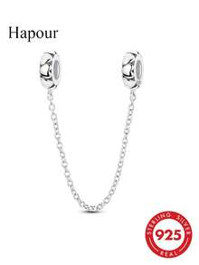 1 Piece Original Design Safety Chain Charm Pendant For Women Bracelet Necklace Fine DIY 925 Sterling Silver Charms Jewelry Wedding Anniversary Gifts - Silver - View 7