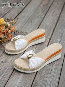 WRCVS White Thick Sole Woven Strap Sandals Summer Sandals Rope Sole Stylish Vacation Sandals Metal Buckle Decor Lightweight Shoes Bohemian Style Platform Shoes Big Butterfly Sexy Shoes - White - View 5