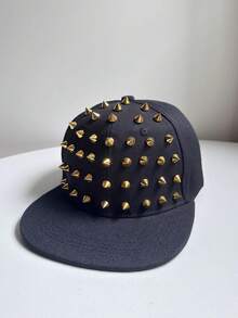 1pc New Rivet Design Flat Brim Baseball Cap, Fashion Versatile Hip-Hop Hat, Solid Color Party Polyester (Polyester) - Multicolor - View 12