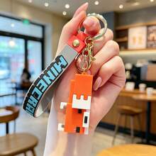 MINISO Minecraft 像素橘色角色鑰匙圈，高級柔軟包包吊飾，復古遊戲風格腕帶配件，Y2K 像素藝術手提包裝飾，背包掛飾，車用後視鏡飾品，旅行行李吊牌 - 樣式 1 - 查看 1