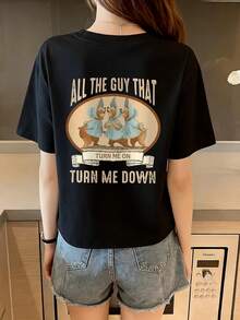 Funny T-Shirt + T-Shirt + Original Design + Casual Fashion + Unique Style + Summer Clothes + Soft Cotton + Comfortable + For Women + Size S/M/L + Black Color + Women's Clothing + - 黑色 - 查看 1