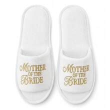Gold MOTHER OF THE BRIDE White Comfortable Fabric 6mm Thick EVA Sole Lightweight Open Toe Slippers Suitable For 28cm Foot Length Indoor Travel Wedding Party - Gold MOTHER BRIDE - View 3