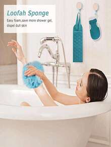 3pcs African Mesh Exfoliating Back Long Net Bath Scrub Towel Set,Double-Sided For Gentle,Rough Exfoliation, Effective Body Scrub, Back Scrubber For Shower Use,Premium Mesh Material, Convenient Strap Towel Design, Loofah Towel - A - View 6