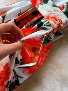 Elegant Women's Floral Print Dress With Short Sleeves, Lapel Collar, And Fitted Waist - Romantic Rose Design, Perfect For Spring Outings, Garden Parties, And Casual Events | Garden Party Dress | Floral Print Dress | Stylish Dress - 鵝黃色 - 查看 6