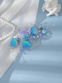 美人魚公主的隱藏寶藏 | 藍紫色虹彩貝殼髮飾，為海灘婚禮營造柔和氛圍 - 彩色 - 查看 3