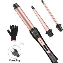 Juego de 3 en 1 de rizador de cabello, incluye rizador cónico de 0.75-1 pulgada, rizador grande de 1.25 pulgadas y rizador de cerámica intercambiable de 0.35 pulgadas, adecuado para cabello corto y largo - Enchufe EU Tipo C(220-240V) - Ver 1