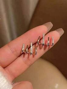 1 Pair S925 Sterling Silver Fashion Personalized Design Multi-Layer C-Shaped Stud Earrings For Women, Exquisite Luxury High-End Niche Ear Jewelry, Ins Artistic Versatile Ear Cartilage Studs, Gift For Best Friend/Girlfriend - Geometric - View 3