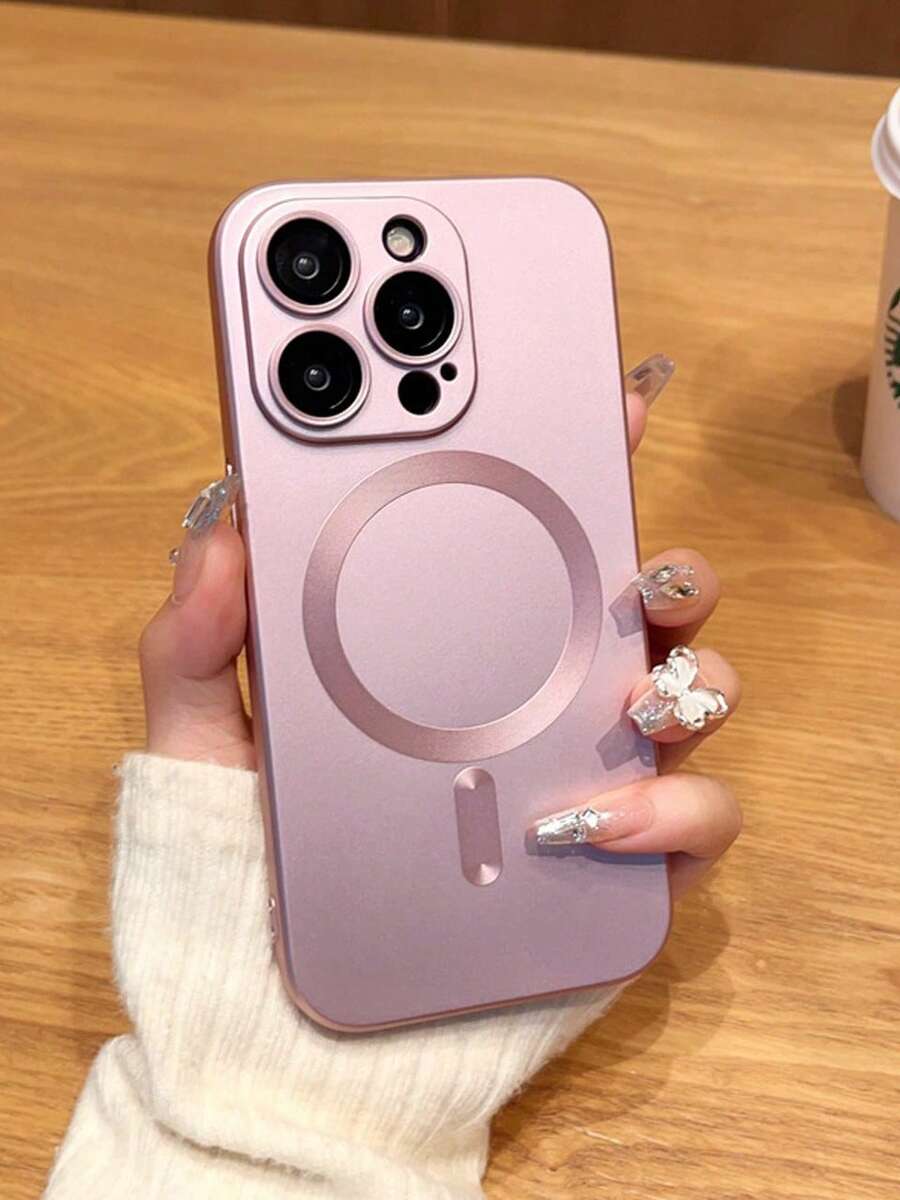 1 Piece Magnetic Phone Case, Magnetic Induction Slim Phone Case, Compatible With IPhone 15/15Pro/15Plus/15ProMax - Pink - View 1