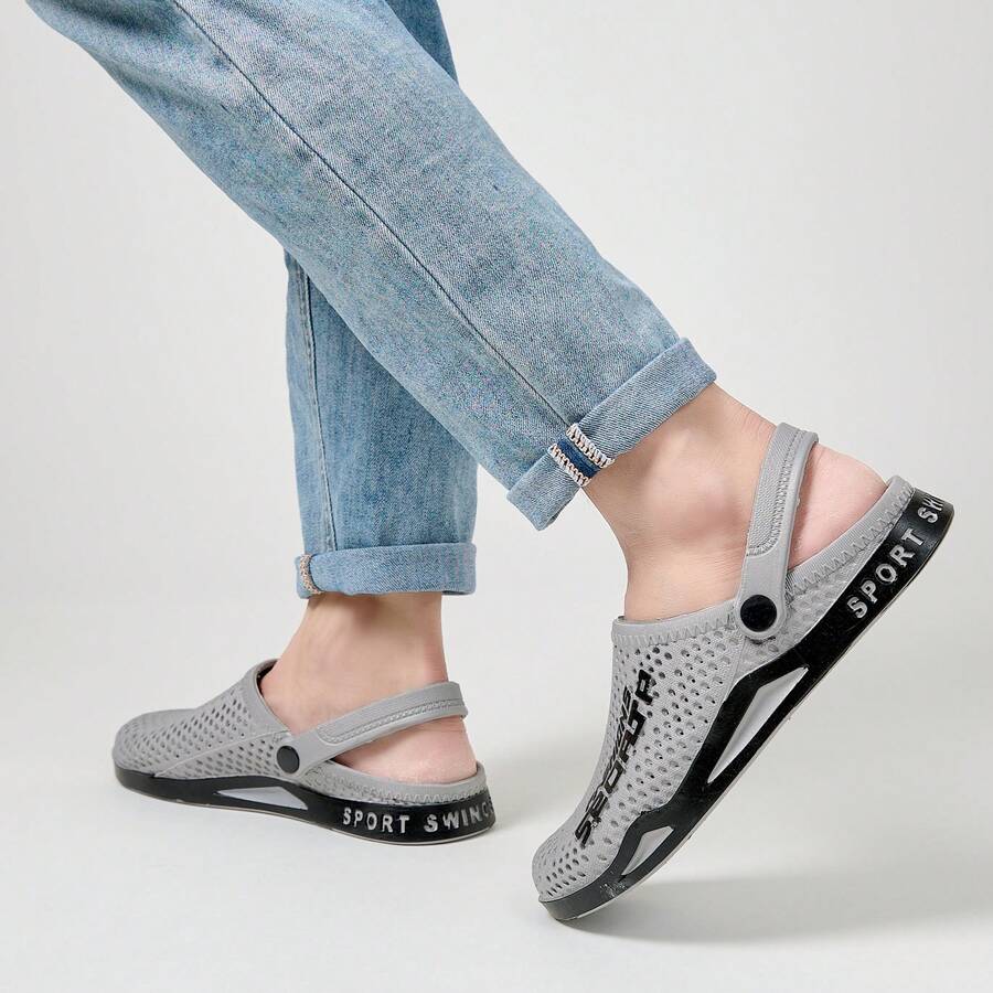 Men's Dual-Purpose Slippers, Anti Slip And Cool Slippers, Summer Beach Outdoor Perforated Shoes - Breathable, Casual Cool Slippers - 灰色 - 查看 1