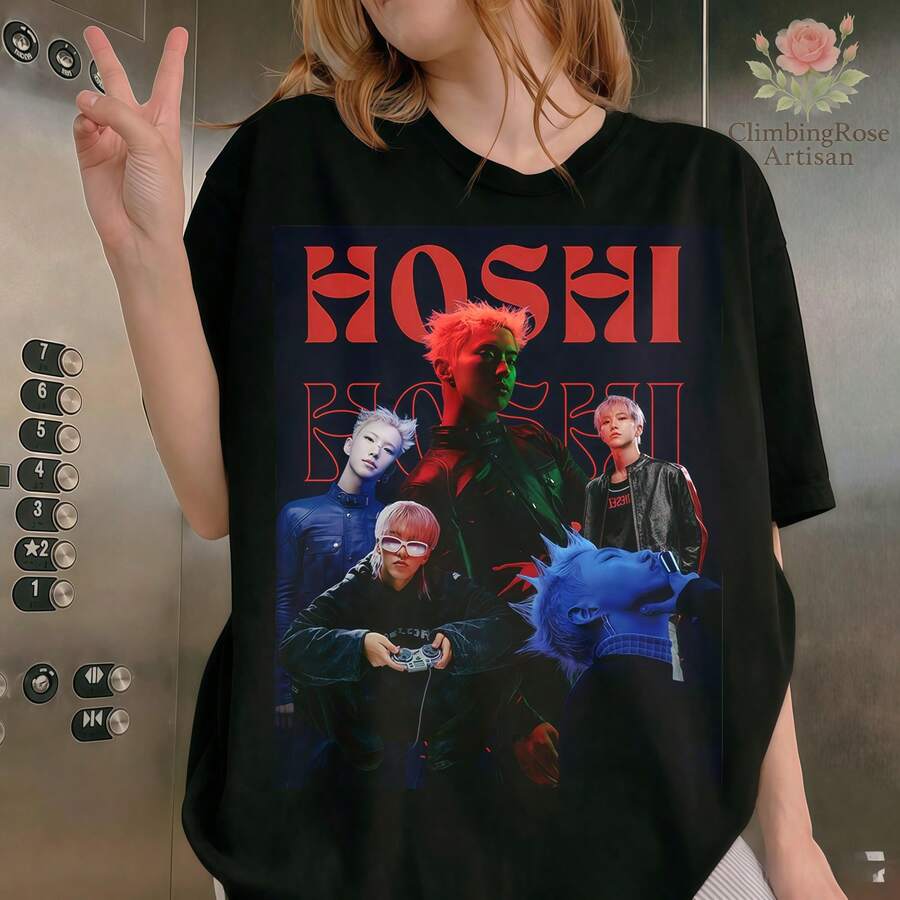 Hoshi Seventeens T-Shirt, New For 2026, Seventeens Hoshi T-Shirt, Retro 90s Bootleg Style, Unisex And Plus Sizes, K-Pop Fan Merchandise, Casual Aesthetic Top By Y2K Magazine - 黑色 - 查看 1