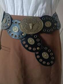 Retro Rivet Round Buckle Belt, Bohemian Fashion Grommet Waist Band, Versatile - White - View 12