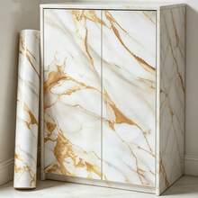 1 Roll Gold Marble Contact Paper, Marble Pattern Wallpaper, Kitchen Countertop Self-Adhesive Peel And Stick Wallpaper Cabinets Furniture, Kitchen Waterproof Contact Paper Decorative Wallpaper, PVC Oil-Proof Sticker, Home Decor, Kitchen Decor - Golden Marble - View 1