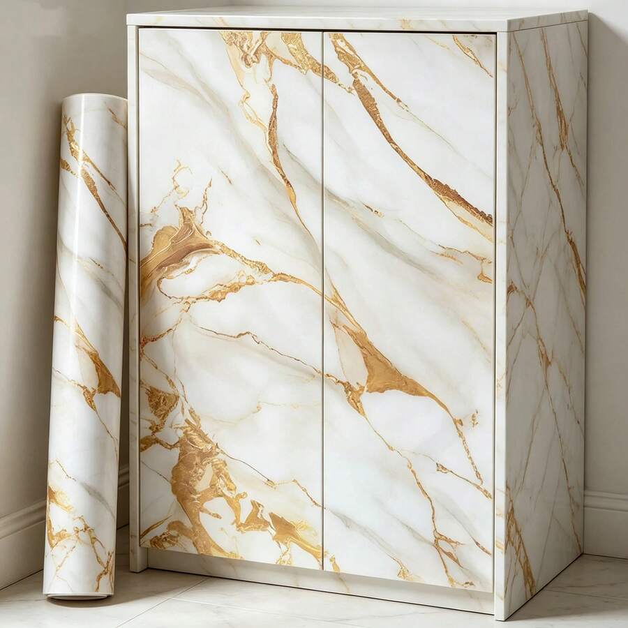 1 Roll Gold Marble Contact Paper, Marble Pattern Wallpaper, Kitchen Countertop Self-Adhesive Peel And Stick Wallpaper Cabinets Furniture, Kitchen Waterproof Contact Paper Decorative Wallpaper, PVC Oil-Proof Sticker, Home Decor, Kitchen Decor - Golden Marble - View 1