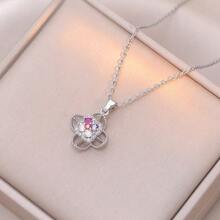 18K Gold Plated Green And Multicolor Cubic Zirconia Pendant Necklace Set, Women's Gold Plated Heart And Flower Shaped Sparkling Necklace, Elegant Everyday And Party Jewelry - Silver - View 6