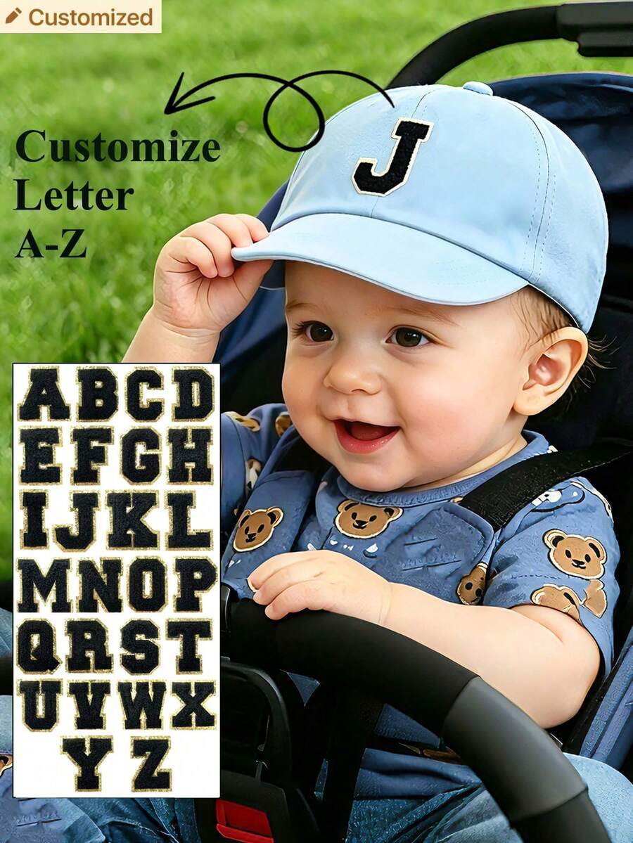 1pc Children's Customizable 26 Letter Embroidered Blue Baseball Cap, Unisex Baby Sun Hat, Suitable For Outdoor Activities And Daily Wear, Sun Protection - Blue - View 1