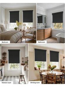 No Drill Cordless Blackout Blinds Stop Cordless Roller Shades Indoor Thermal Insulated Blinds Home, Custom Size, Blackout-Black - Star - View 5