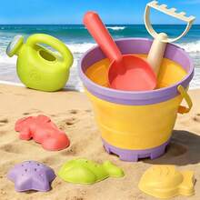 Children's Foldable Beach Bucket Set - Includes Foldable Bucket, Sand Molds, Rake, Shovel, Suitable For Outdoor Beach, Pool Water Play, Parent-Child Interaction, Beach Supplies, Beach Toys, Children's Beach Camping, Outdoor Play Summer Essential, Accessory Colors Random - Multicolor - View 14