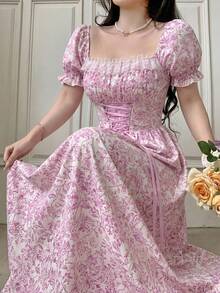 Elegant Long-Sleeved Dress With A Lace Collar And Fitted Hem, Featuring A Charming And Romantic Floral And Lace Design, Ideal For Holidays, Women's Dress - 象牙白色 - 查看 5