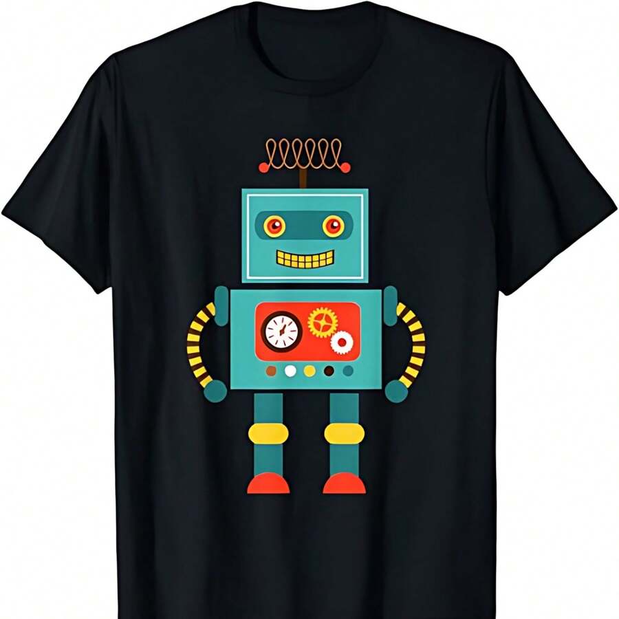 T-Shirt With Vintage And Retro Robot Design, Science And Mathematics Z000011 - 黑色 - 查看 1