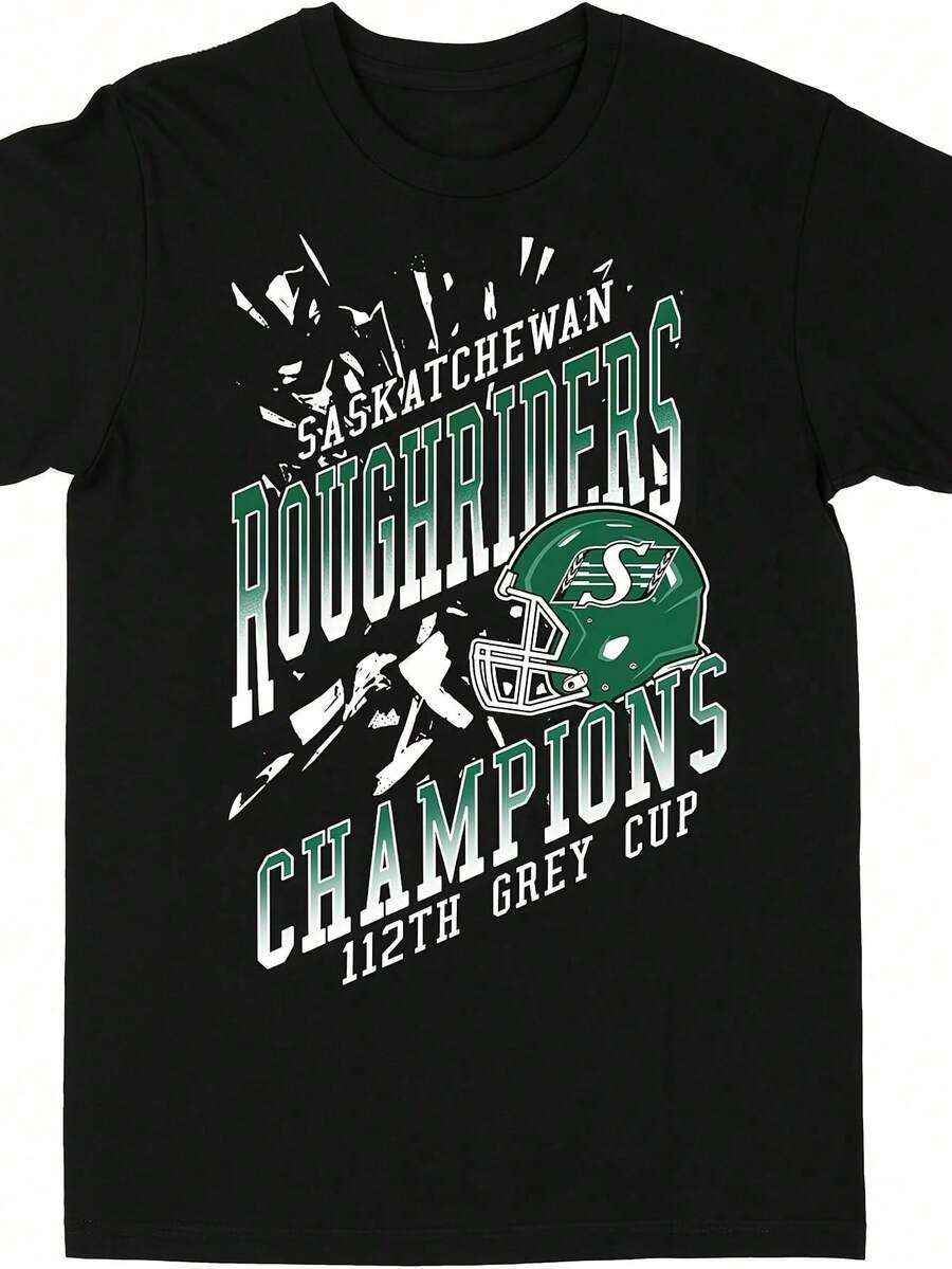 Oversized Summer StreetwearMen's CFL Saskatchewan Roughriders Logo T-Shirt - Official Team & Roughriders Design, Casual Fan Apparel, Gift For Boyfriend, Apparel, Year-Round Fit (Black)100% Cotton Summer Tops Summer T Shirts Summer Outfit For Women - Black - View 1
