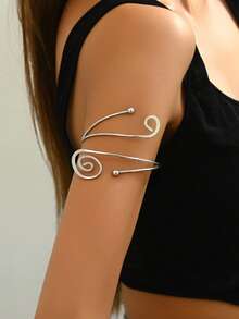 1pc Women's Metal Geometric Creative Design Fashion Niche Arm Cuff Suitable For Daily Wear - Silver-b623 - View 1