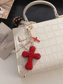 Colgante de Cruz Personalizado con Pedrería Completa, Encanto de Llavero Estilo Dulce & Fresco de Nicho, Accesorio Versátil para Bolsos - Multicolor - Ver 9