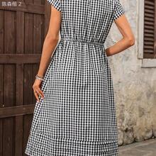 xuehuamaoyi02  Vestido largo casual de mujer con cintura ceñida y rayas, para verano - Blanco y Negro - Ver 9