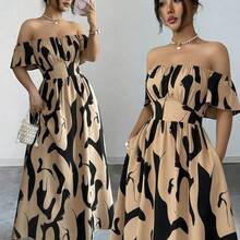Nuevo vestido largo casual elegante con hombros descubiertos para mujeres AG - Caqui - Ver 2