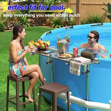 Above Ground Pool Bar Heavy Duty Matte Black Poolside Table Swim Up Drink Holder Floating Snack Tray Floating Bar For Round Oval Frame Pools - Silver Mirror Finish - View 2