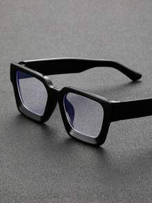 1 Pair Classic Black Square Plastic Frame Glasses, Suitable For Outdoor Travel And Daily Wear, Transparent Frame Accessory - Clear - View 4