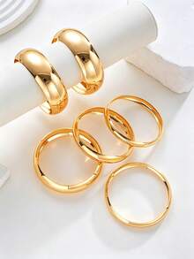 6 chiếc/3 bộ vòng tay kim loại sắt tấm trơn bản rộng phong cách vintage thanh lịch phóng khoáng, phù hợp cho nữ đeo hàng ngày, đi tiệc, du lịch, đám cưới và nhiều dịp khác, làm quà tặng - Vàng - Xem 6