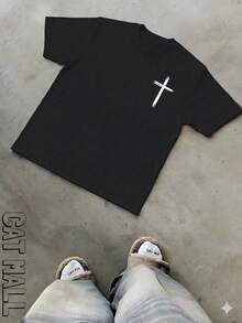 2026 New Men's Short Sleeve Graphic T-Shirt, Jesus Cross Design, Faith, Daily Wear, 100% Cotton, Unisex, Gift Idea For Him Or Her, Religious Clothing, Spiritual Clothing, Design Of - 薑色 - 查看 4