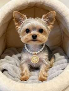 1pc Luxury Pearl Pet Necklace, Gold Coin Pendant Collar For Small Dogs Cats, Fashion Accessory Kawaii Aesthetic Pearl Pet Collar, Shiny Gold Coin Pendant Necklace For Dogs Cats, Pet Jewelry - Multicolor - View 7