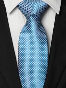 Men's Light Blue And White Honeycomb Polka Dot Jacquard Tie, Pocket Square, Silver Tie Clip, Cufflinks And Lapel Pin Combination Set, Suitable For Daily, Business, Wedding, Workplace, Graduation Season And Other Occasions, Perfect As Men's Birthday, Father's Day, Thanksgiving, Christmas Gifts - Light Blue - View 2