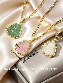 1件18K镀金佛像吊坠项链，男女通用，3毫米扁平费加罗链项链 - Buddha - 查看 2