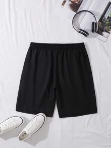 Crossed-Arms Men's Shorts, Casual Shorts With Pocket Drawstring, 100% Polyester Fabric, Summer Fashionable Outdoor Surfing And Sports Casual Shorts - Black - View 2