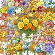 50Pcs New PET Transparent Flower Stickers Colorful Floral Decals Waterproof Decor For Fridge Bottle Daily Items - 50 PCS - View 1