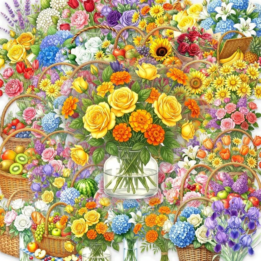 50Pcs New PET Transparent Flower Stickers Colorful Floral Decals Waterproof Decor For Fridge Bottle Daily Items - 50 PCS - View 1