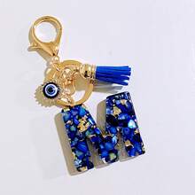 1個 Y2K 惡魔之眼字母鑰匙圈，藍色金箔首字母吊飾附流蘇，適用於背包和書包，送給好友開學的好運禮物 - 彩色 - 查看 23