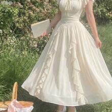 jianchaimaoyi02  MOD Vestido largo con mangas de farol con volantes de color albaricoque, vestidos de mujer de otoño - Blanco - Ver 8