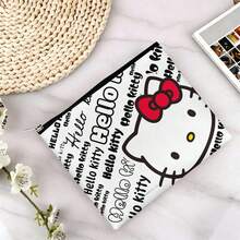 Miniso 三麗鷗 Hello Kitty 文字印花帆布化妝包，Logo 與角色拉鍊收納袋，適用於彩妝盥洗用品旅行收納 - 10x8.1英寸 - 查看 3